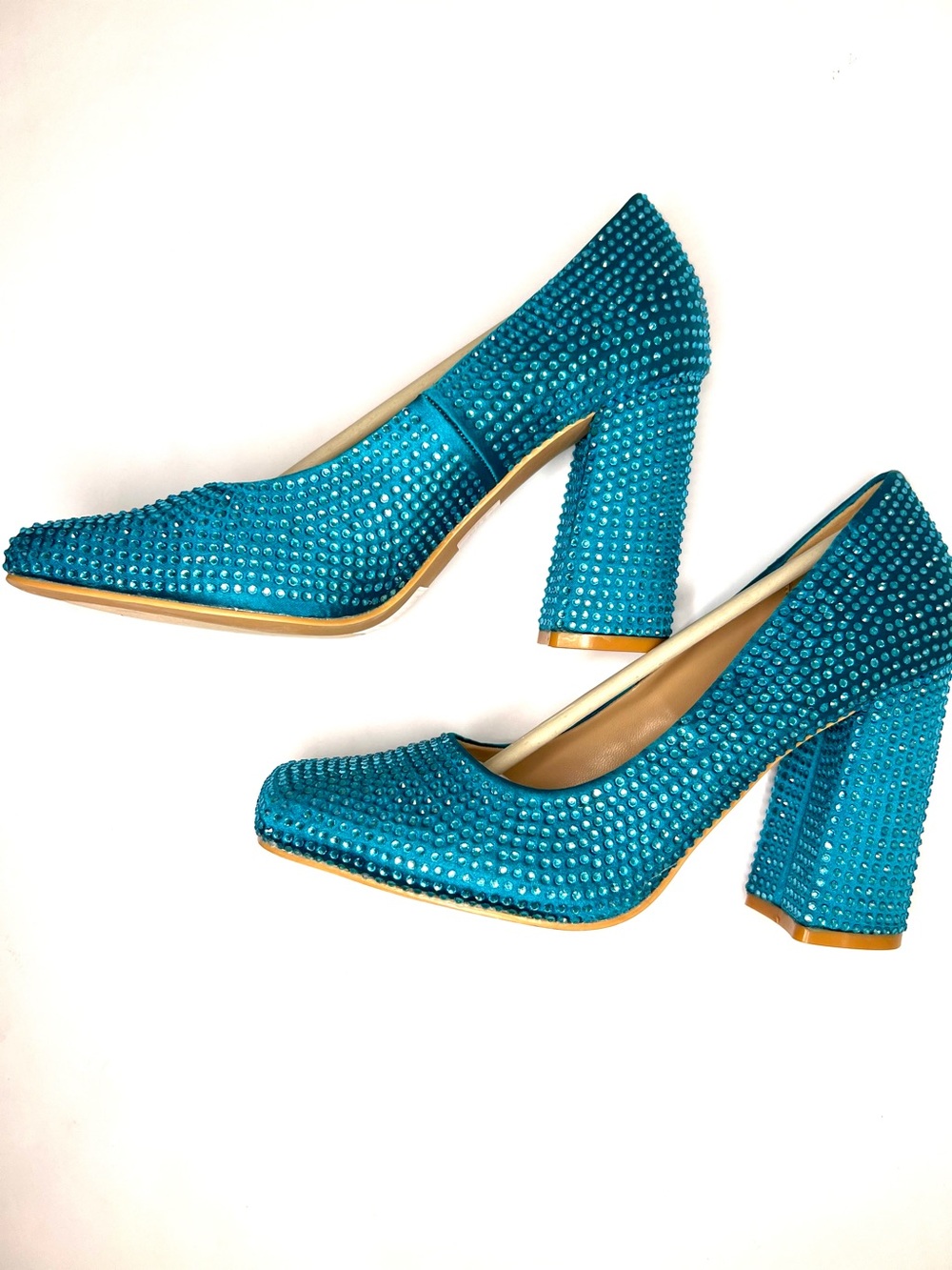 Cape Robbin Turquoise Crystal Block Heel Pumps - Picture 5 of 12